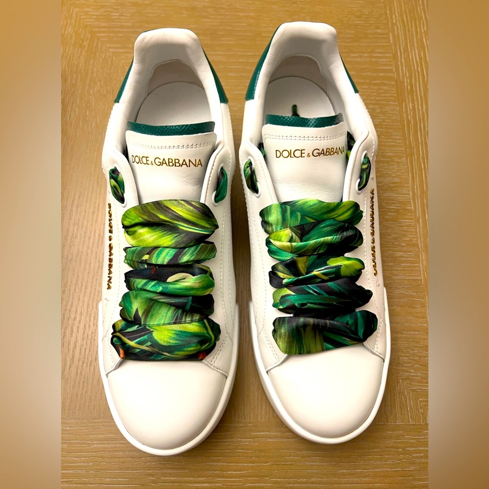 👟Dolce & Gabbana CK1602 Women’s Portofino Sneakers- White/Green- Size 41👟